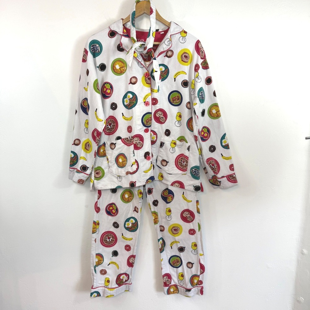 PJ Salvage Brunch Flannel Pajama Set Novelty Food Print Kitschy Whimsical XS
